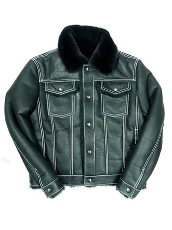 G-Gator 3610 Green Denim Style Sheepskin Button-Up Jacket 