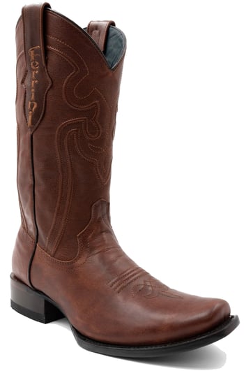 Ferrini "Wyatt" Brandy Genuine Full Grain Leather Narrow Square Toe Cowboy Boots 14671-55