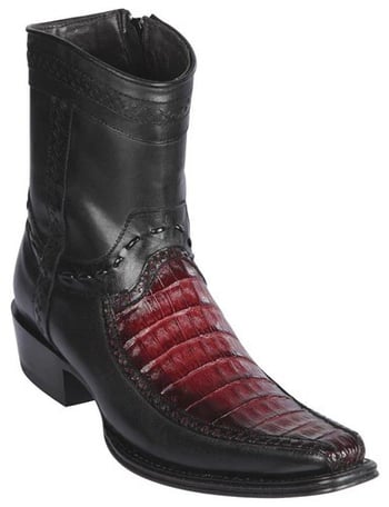 Los Altos  Black Cherry GenuineCaiman Belly and Deer Leather  European Square Toe Low Shaft Cowboy Boots 76BF8243