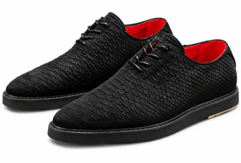 Tayno Wager Men's Black Python-Embossed Vegan Suede Oxford Sneaker