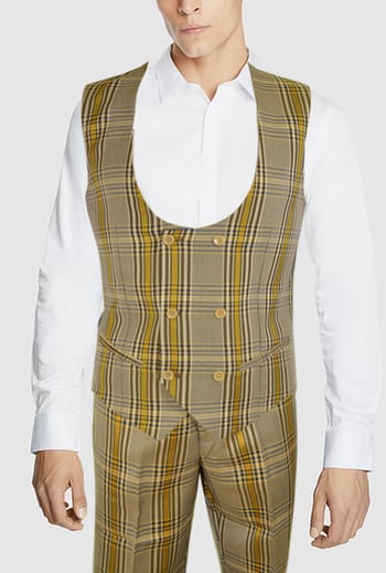 Cielo Butterscotch / Beige / Black Plaid Slim Fit Vest V3553