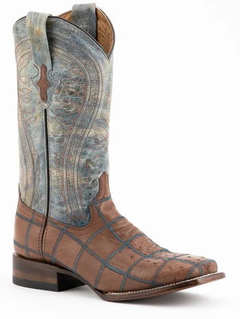 Ferrini "Pinto" Kango Genuine Ostrich Leather Square Toe Cowboy Boots 11693-07.