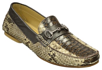 Mauri "Foro" 9220 Bone / Brown All-Over Genuine Python Hand-Painted Loafer Shoes.