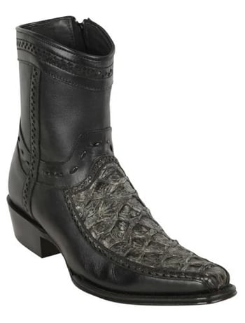 Los Altos  Bustic Black Genuine Piraruccu Leather  European Square Toe Low Shaft Cowboy Boots 76BF1081