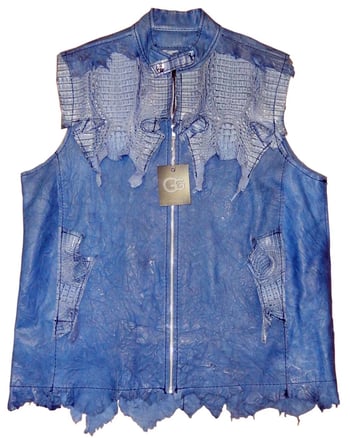 Genuine Hornback Alligator / Distressed Lambskin Leather Vest With Trimming 2222.