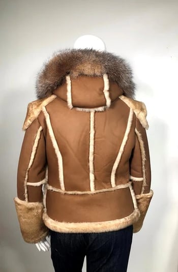 G-Gator #1020 Women's Cognac Genuine Sheepskin Fox Fur Collar Hood Jacket