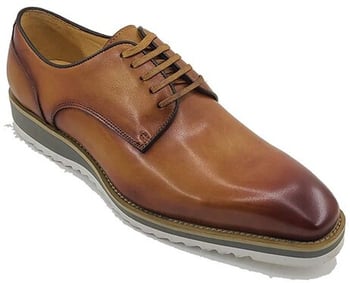 Carrucci Cognac Burnished Calfskin Leather Rubber Soled Derby Shoes KS515-26