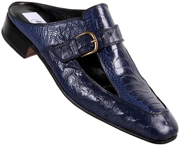 Mauri  "4488" Iris Blue Genuine Ostrich / Ostrich Leg Half Shoes