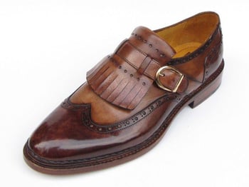 Paul Parkman "060-BRW'' Brown Genuine Leather Wingtip Monkstrap Shoes.