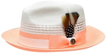 Bruno Capelo White / Peach Braided Straw Fedora Hat RO-683