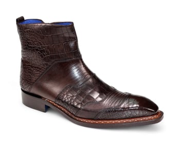 Emilio Franco "Lucio" Chocolate Genuine Italian Croco/Tejus/Snake Print Leather Ankle Boots.