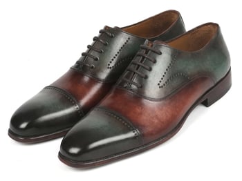 Paul Parkman Green / Brown Genuine Leather Men's Cap Toe Oxfords Oxford Dress Shoes 314-GRNBRW