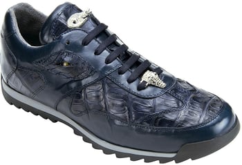 Belvedere Ferro Navy Genuine Caiman Crocodile & Calf Leather Sneakers (With Eyes)