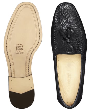 Belvedere Bari Black Genuine Alligator & Ostrich Tassel Loafers