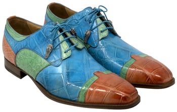 Mauri "Stephen" 4921 Salmon / Emerald Green / Light Blue Genuine Body Alligator Hand-Painted Dress Shoes.