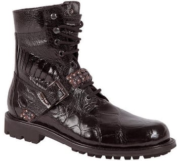 Mauri 2843 "Odissey" Black Genuine Alligator/Ostrich Leg Nappa Leather Boots With Metal Studded Strap