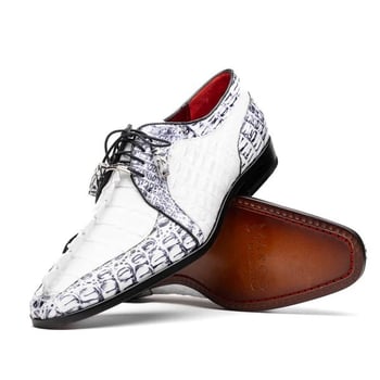 Marco Di Milano ''Caribe'' White / Newspaper Genuine Hornback Caiman Crocodile Dress Shoes