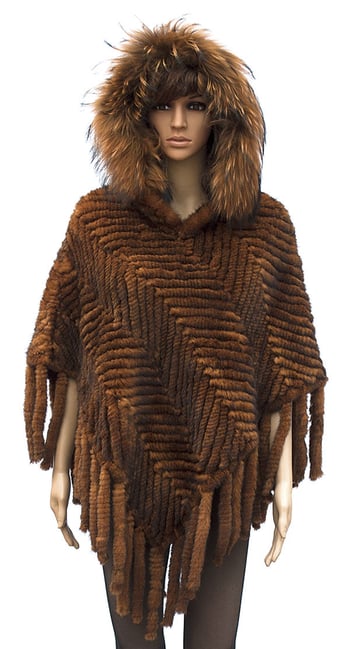 Winter Fur Ladies Whiskey Genuine Knitted Mink Poncho With Hood W09K01WK