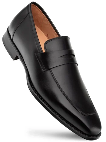 Mezlan "Avenue" Black Genuine Calfskin Leather Penny Loafer Shoes 20910.