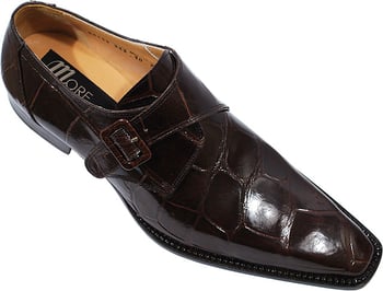 Mauri 53132 Brown Genuine All-Over Alligator Belly Skin Shoes With Monk Strap / Alligator Covered Buckle