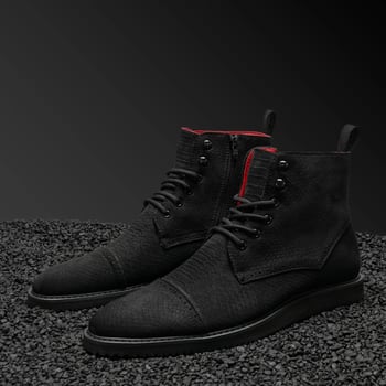 Tayno "Sahara" Black Python Embossed Vegan Suede Lace-Up Boots