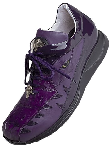 Mauri 8770 New Grape Genuine Baby Crocodile / Nappa / Patent Leather Sneakers With Silver Mauri  Alligator Head And Eyes