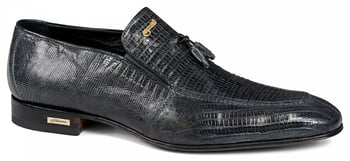 Mauri "4705/4" Charcoal Grey Genuine Lizard Loafer Shoes With Tassel.