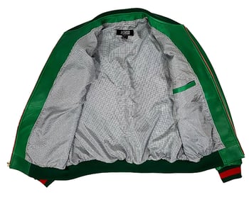 G-Gator 3480 Genuine Leather Bomber Baseball Jacket Red/Green