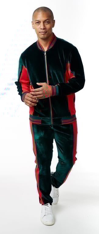 Stacy Adams Dark Green Red Cotton Blend Velour Modern Fit Tracksuit