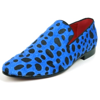 Fiesso Black / Blue Leopard Print Pony Hair Slip On Loafer FI7532.