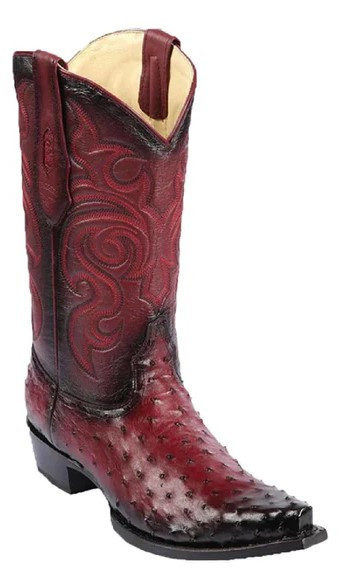 Los Altos Faded Burgundy Genuine Full Quill Ostrich Snip Toe Cowboy Boots 940343