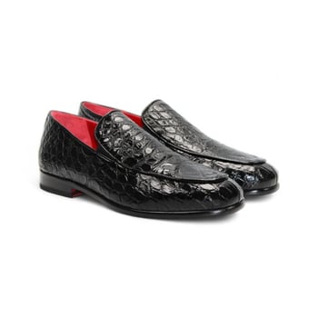 Angled View of Fennix Italy Easton Black Genuine Alligator Loafer 