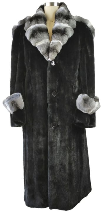 Winter Fur Black / White Genuine Mink Trench Coat With Rex Rabbit Collar M69F01BKR.