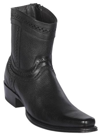 Los Altos Black Genuine Smooth Ostrich Leather European Square Toe Low Shaft Cowboy Boots 76B2705