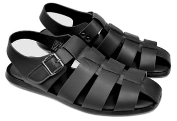 Faranzi Black Vegan Leather Dress Casual Fisherman Sandals FR421408