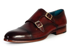 Paul Parkman ''045-BRL" Dark Brown Genuine Calfskin Cap-Toe Double Monkstraps Shoes.