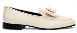 Side View of Duca Di Matiste Amalfi Cream Leather and Velvet Bow Loafer