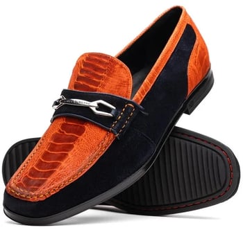 Marco Di Milano "Hugo" Orange / Navy Genuine Sueded Ostrich Leg Loafer