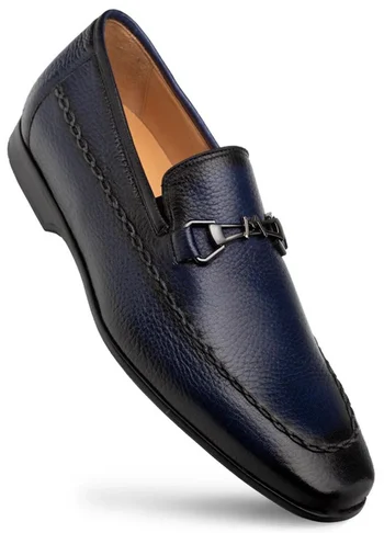 Mezlan Blue Genuine Textured Patina Deerskin With Contrast Braided Stitching Loafer E21099.