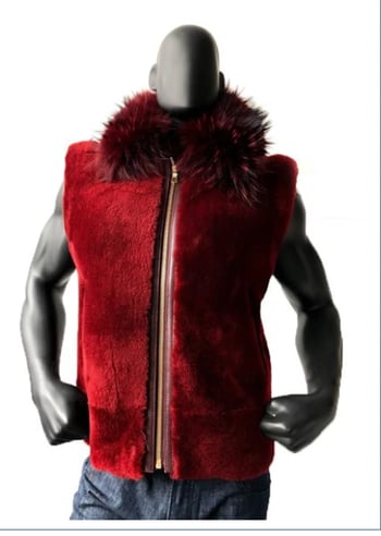 G-Gator Burgundy Genuine Sheepskin Vest With Fox Fur Collar Trimming 5620.