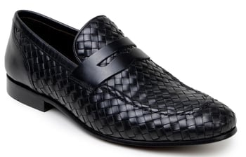 Belvedere Luca Black Handwoven Italian Calfskin Penny Loafer