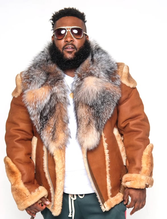 50着限定　fuga Mouton leather fur jacket 00 MEN SHEARLING- ROYAL BLUE BIKER STYLE WITH BLUE FOX FUR & HOOD