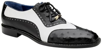 Belvedere "Sesto" Black / White Genuine Ostrich Quill / Italian Calf Wingtip Shoes R54.