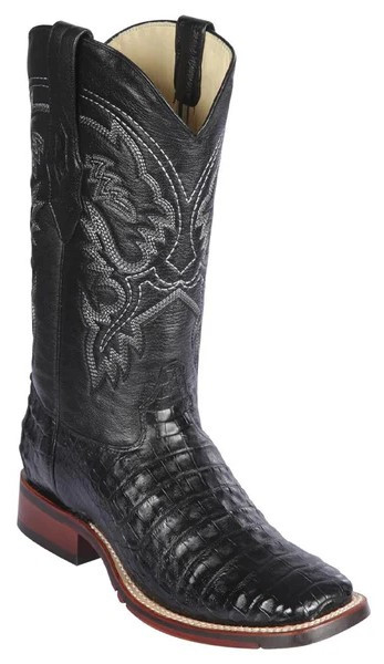 Los Altos Black Genuine Caiman Belly Wide Square Toe Cowboy Boots 8268205