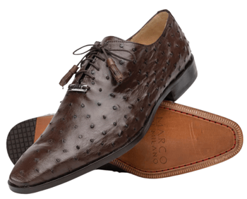 Marco Di Milano Criss Brown Fully-Wrapped Genuine Ostrich Quill Oxford Shoes