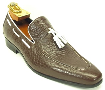 Carrucci KS1377-05 Brown/White Genuine Calfskin Tassel Loafer
