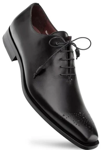 Mezlan "Cupula" Black Genuine Calfskin Leather Whole-Cut Oxford Shoes 20933.