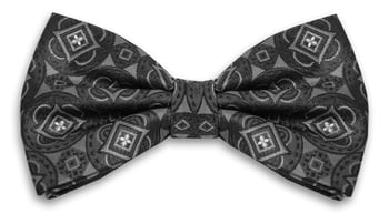 Gianfranco Black / Grey Medallion Design Silk Bow Tie / Hanky Set 3661