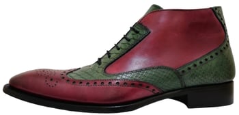 Duca 1102 Green / Burgundy Python Embossed Calfskin Wingtip Lace-Up Ankle Boots