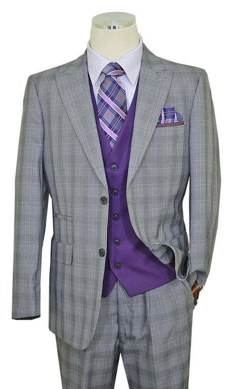 パンツ Steve harvey rayon blend plaid siacks Steve Harvey Navy Blue / Dark Camel Plaid Rayon Blend Vested